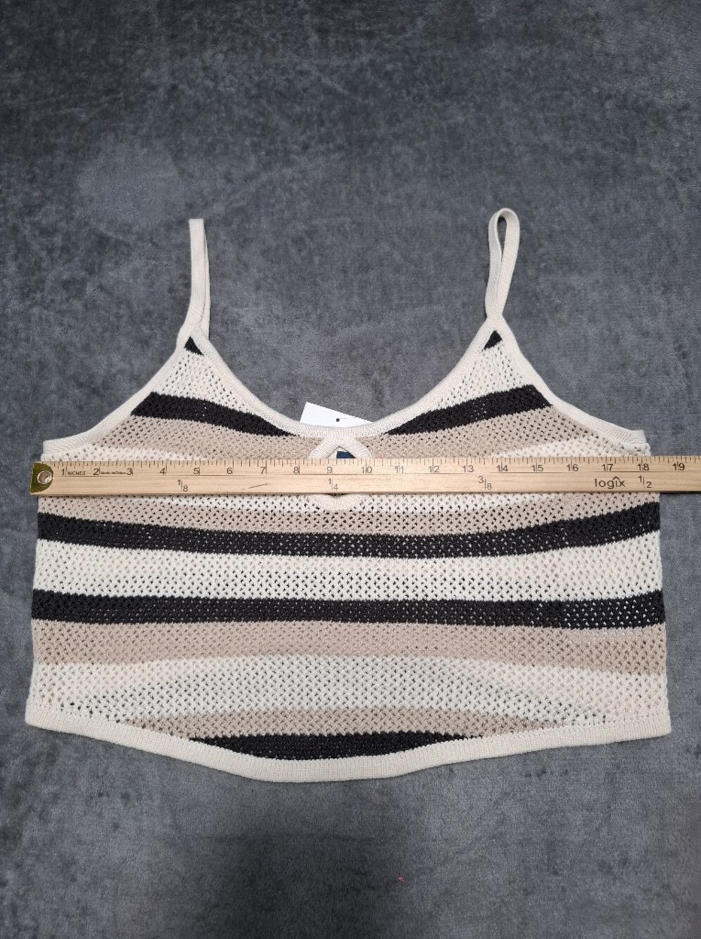 American Eagle Outfitters Beige, Black & Tan Striped Crochet Cami Sz XL - Picture 3 of 8